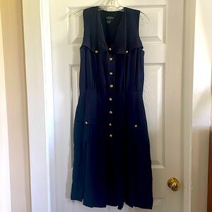 The J. Peterman Company Navy  Silk Sleeveless Sailor Gold Buttons Dress Size 8